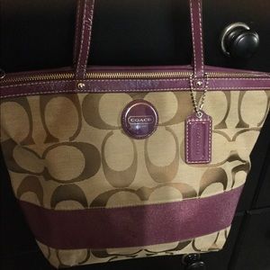 Coach brown with purple trim handbag